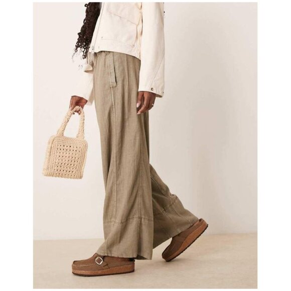 FREE PEOPLE Days End Pull-On Linen Blend Wide Leg Pants in Caiman Size X-Small - Picture 2 of 11